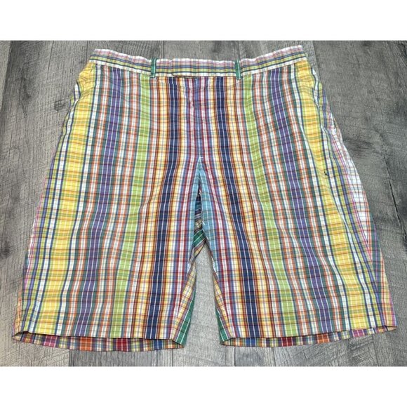 Vintage Polo Ralph Lauren Madras Shorts‎ Mens 35 Plaid India Preppy Stains READ - Picture 1 of 12